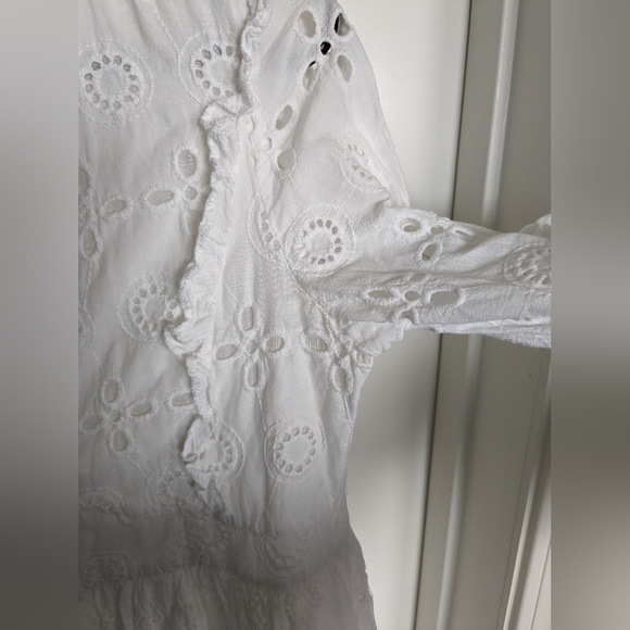 Maternity White Broderie Anglaise Cut Out Long sleeve Babydoll Dress - Picture 7 of 10